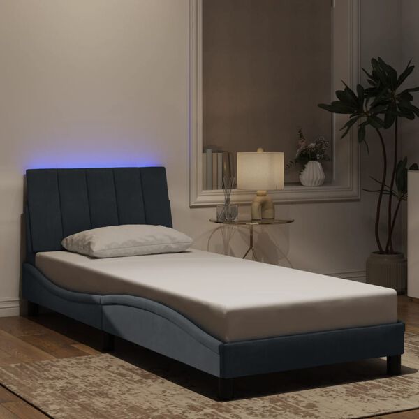 vidaXL Cadre de lit avec LED sans matelas Hanko gris foncé 80x200 cm velours