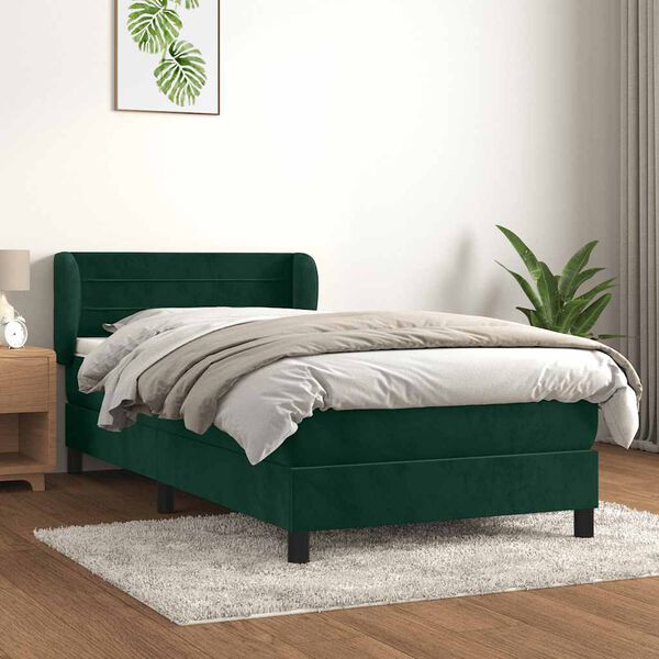 vidaXL Sommier &agrave; lattes de lit avec matelas Vert fonc&eacute; 90x200 cm