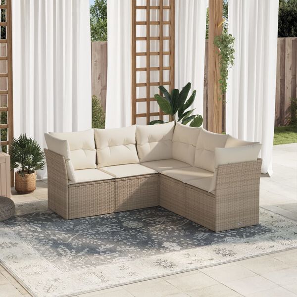 vidaXL Salon de jardin avec coussins 5 pcs beige r&eacute;sine tress&eacute;e