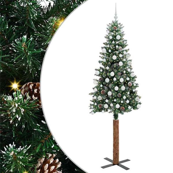 vidaXL Sapin de No&euml;l mince Vert 210 cm PVC et bois de pin massif