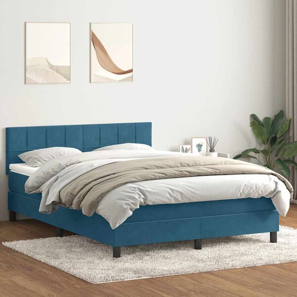 vidaXL Sommier &agrave; lattes de lit et matelas et LED bleu fonc&eacute; 140x210cm velours