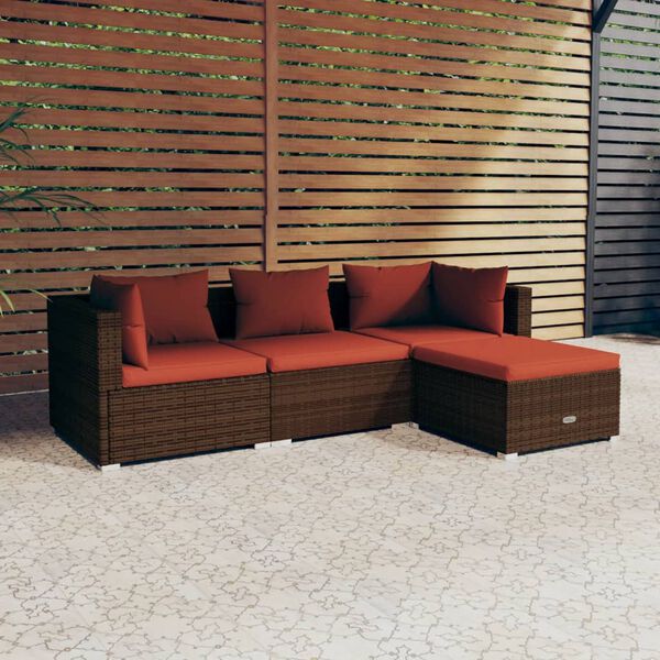 vidaXL Salon de jardin 4 pcs avec coussins R&eacute;sine tress&eacute;e Marron