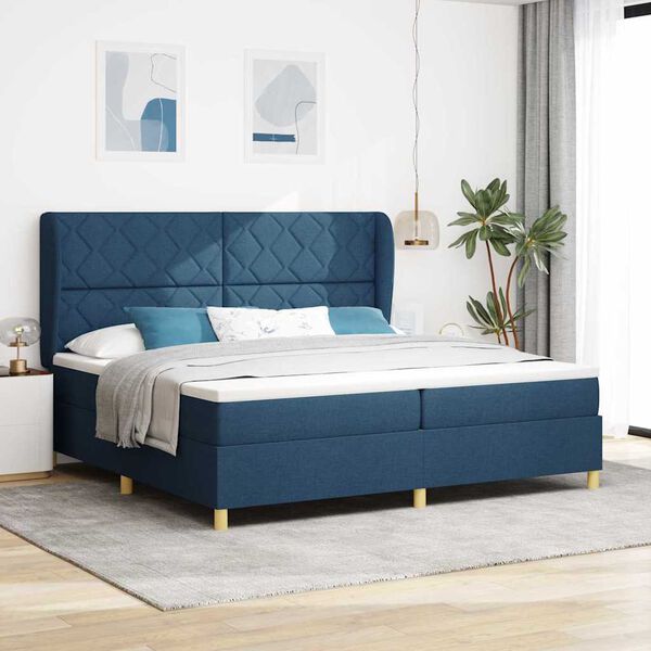 vidaXL Lit &agrave; ressorts avec matelas gris fonc&eacute; 90x190 cm Bleu tissu