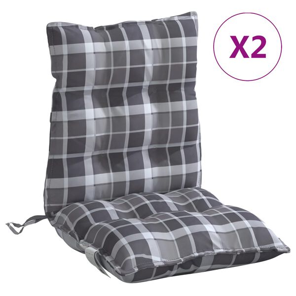 vidaXL Coussins de chaise &agrave; dossier bas lot de 2 motif carreaux gris
