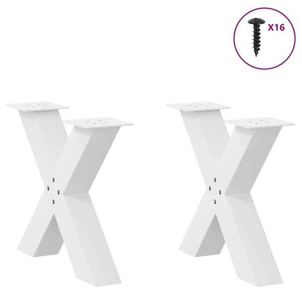 vidaXL Pieds de table basse en forme de X, 2 pièces, blanc, 50 x (42-43) cm, acier