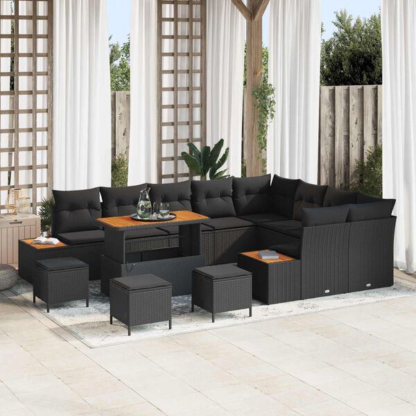 vidaXL Ensemble de canap&eacute; de jardin 13 pcs Noir Poly rotin
