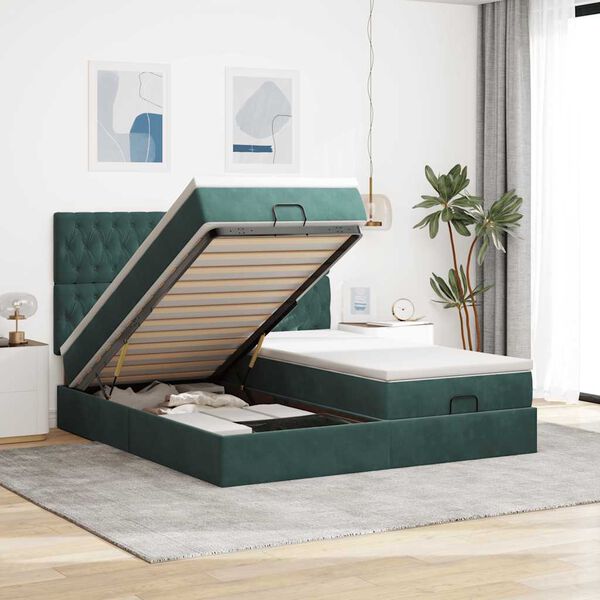 vidaXL Cadre de lit ottoman avec matelas vert fonc&eacute; 200x200 cm velours