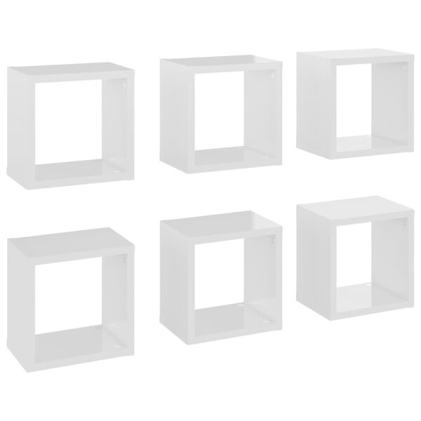 vidaXL &Eacute;tag&egrave;res cube murales 6 pcs Blanc brillant 22x15x22 cm