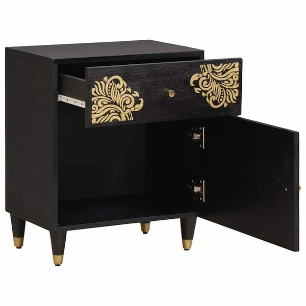 vidaXL Cabinet de chevet avec porte avec tiroir Noir 50 x 33 x 60 cm