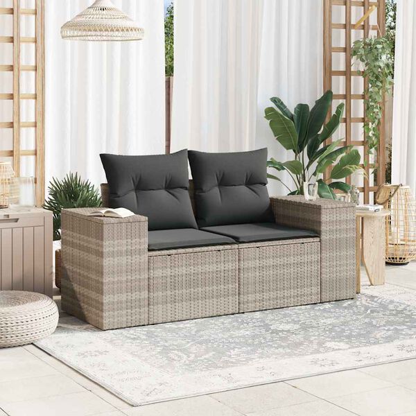 vidaXL Canapé de jardin 2 places et coussins gris clair résine tressée