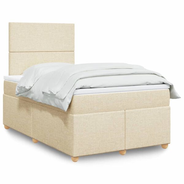 vidaXL Sommier &agrave; lattes de lit avec matelas Cr&egrave;me 120x200 cm Tissu