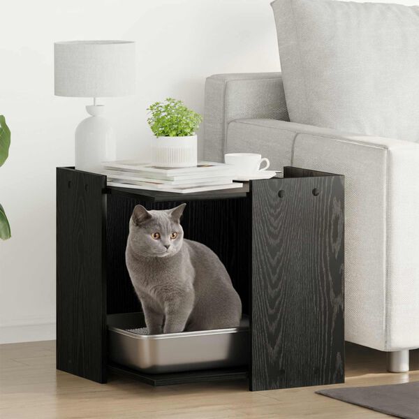 vidaXL Enceinte pour bac &agrave; liti&egrave;re pour chat Ch&ecirc;ne noir