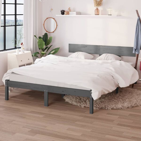 vidaXL Cadre de lit sans matelas gris bois de pin massif