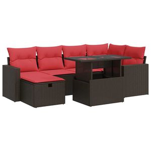 vidaXL Salon de jardin avec coussins 7 pcs marron r&eacute;sine tress&eacute;e acacia