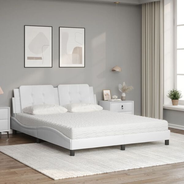 vidaXL Lit avec matelas Zadar blanc 160x200 cm similicuir
