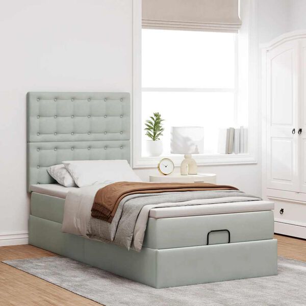 vidaXL Cadre de lit ottoman et matelas gris clair 90x190 cm velours