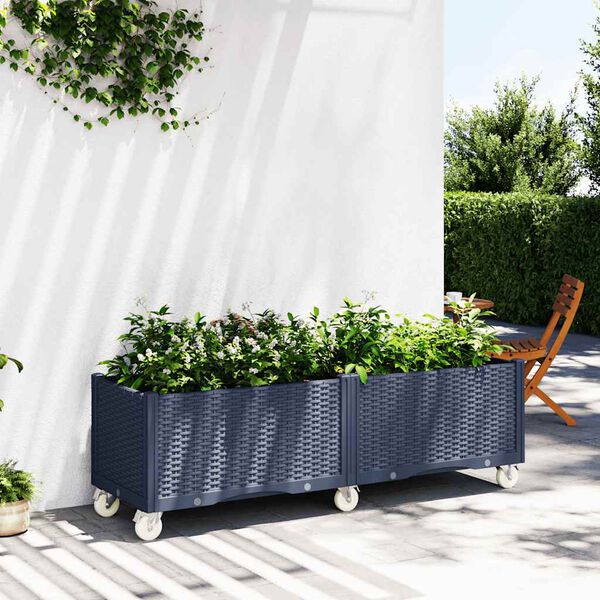 vidaXL Jardini&egrave;re &agrave; roulettes bleu gris 160x50x54 cm PP