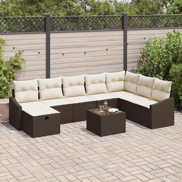 vidaXL Ensemble de canapé de jardin 9 pcs Marron 55 x 62 x 69 cm