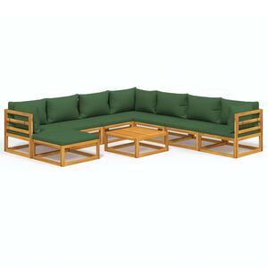 vidaXL Salon de jardin 9 pcs avec coussins vert bois massif