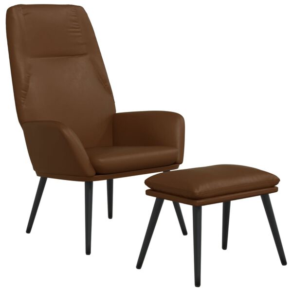 vidaXL Chaise de relaxation avec tabouret Marron brillant Similicuir