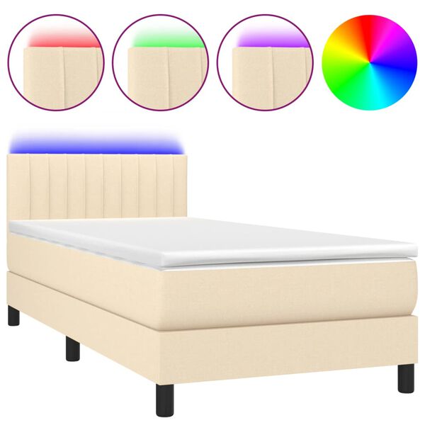 vidaXL Sommier &agrave; lattes de lit avec matelas LED Cr&egrave;me 90x200 cm Tissu