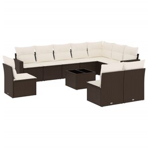 vidaXL Salon de jardin et coussins 11 pcs marron r&eacute;sine tress&eacute;e