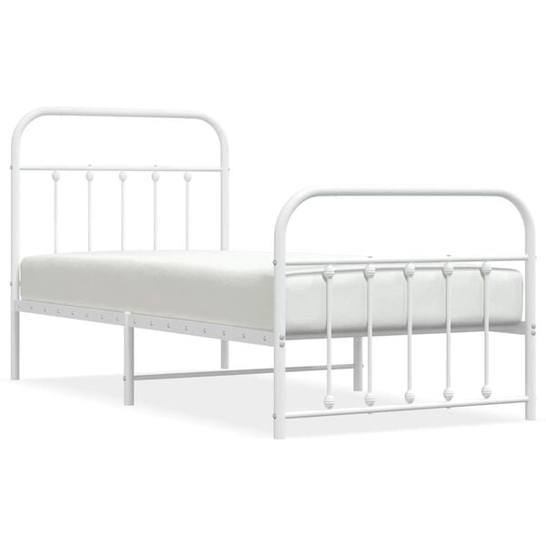 vidaXL Cadre de lit m&eacute;tal sans matelas avec pied de lit blanc 90x200cm