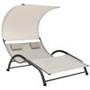 vidaXL Chaise longue double avec auvent textil&egrave;ne cr&egrave;me