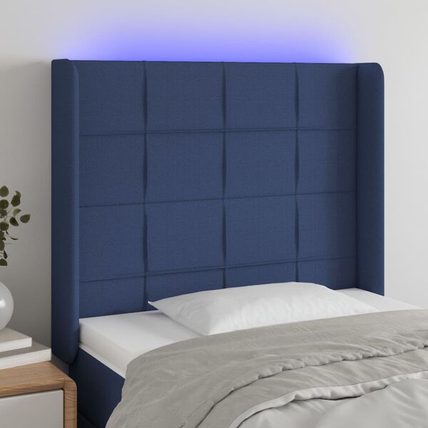 vidaXL T&ecirc;te de lit &agrave; LED Bleu 103x16x118/128 cm Tissu