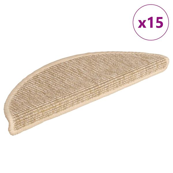 vidaXL Tapis d'escalier 15 pi&egrave;ces 56 x 17 x 3 cm Beige clair Demi-rond