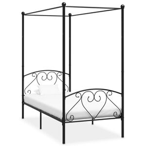 vidaXL Cadre de lit &agrave; baldaquin sans matelas noir m&eacute;tal 90x200 cm