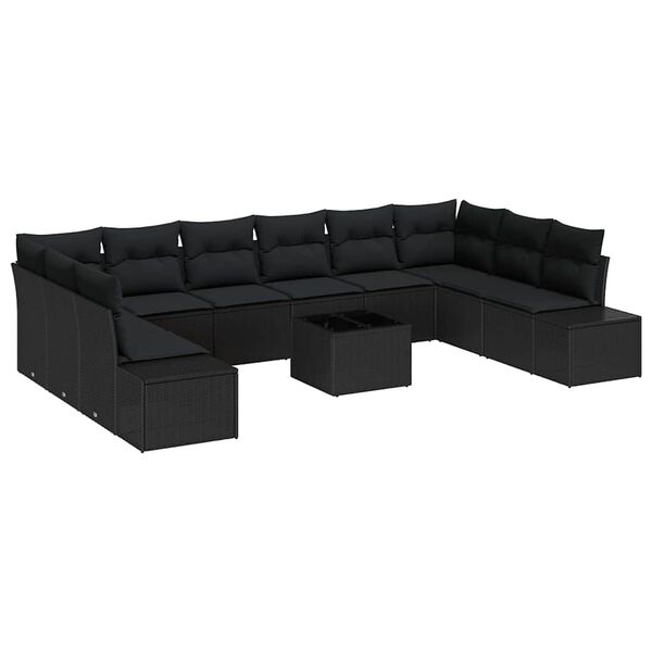 vidaXL Ensemble de canap&eacute; de jardin avec coussin 11 pcs Noir polyrotin