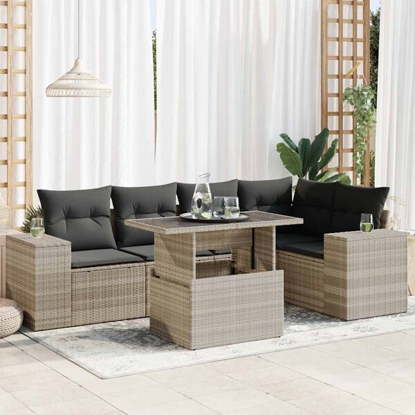 vidaXL Salon de jardin 6 pcs avec coussins gris clair r&eacute;sine tress&eacute;e
