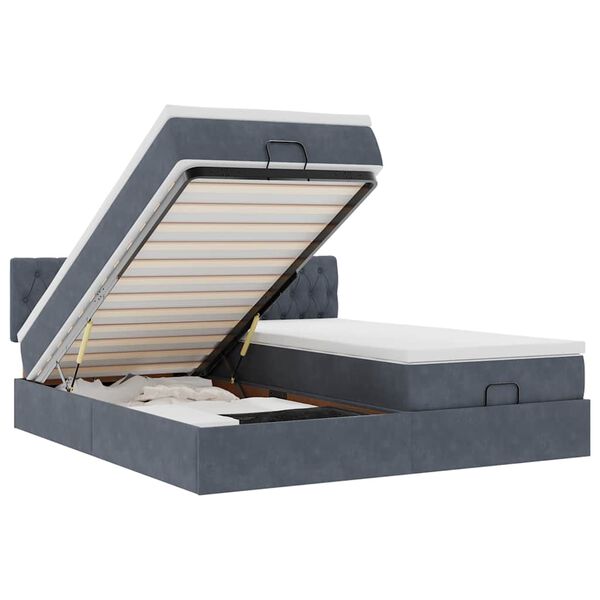 vidaXL Cadre de lit ottoman avec matelas gris foncé 200x200 cm velours