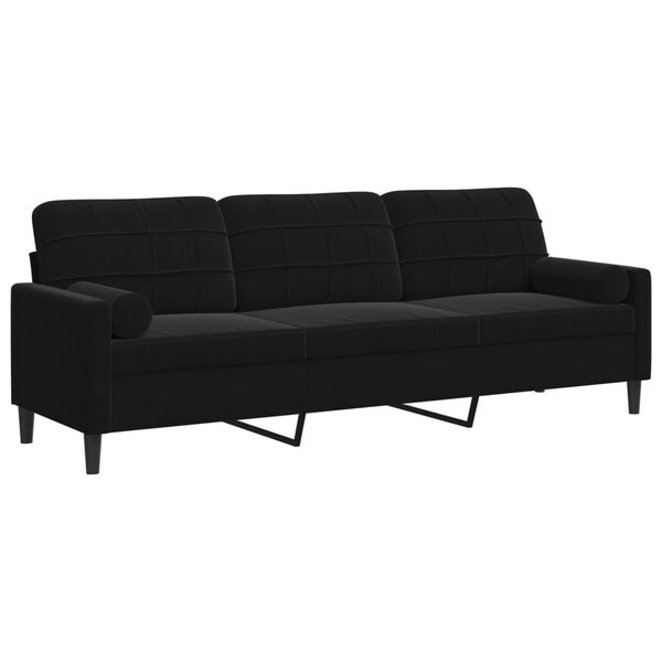 vidaXL Canapé 3 places avec oreillers décoratifs noir 210 cm velours