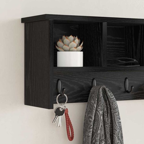 vidaXL Porte-manteau mural avec &eacute;tag&egrave;re Ch&ecirc;ne noir 75 x 16 x 26 cm