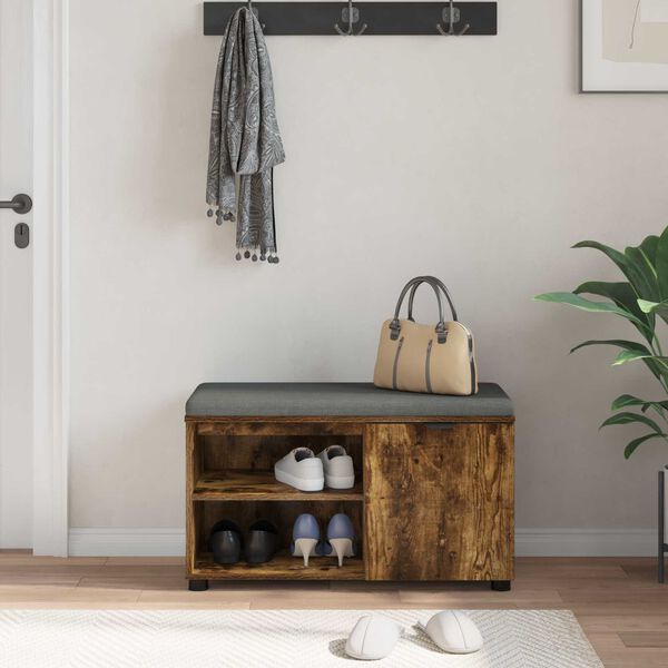 vidaXL Banc d'entr&eacute;e avec coussin Ch&ecirc;ne Fum&eacute; 80 x 38 x 46 cm