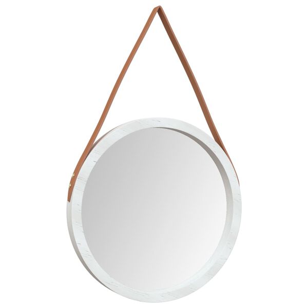 vidaXL Miroir mural avec sangle Blanc &Oslash; 45 cm