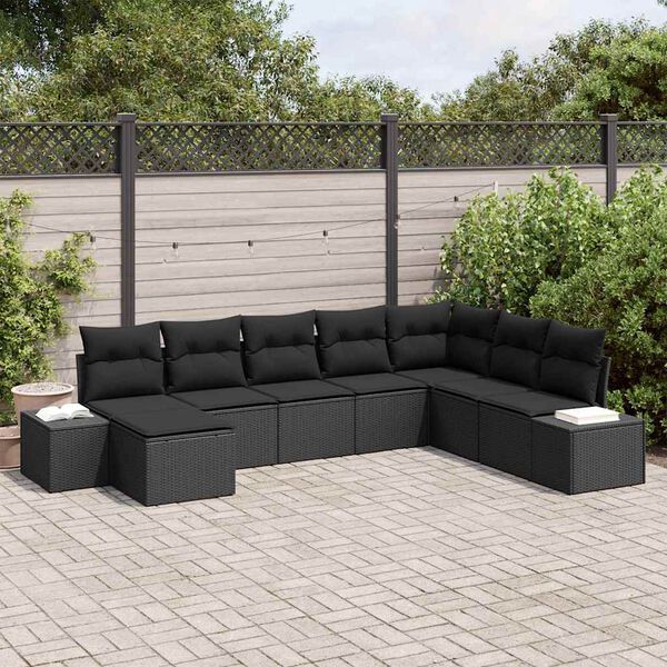 vidaXL Ensemble de canap&eacute; de jardin avec coussin 8 pcs Noir polyrotin