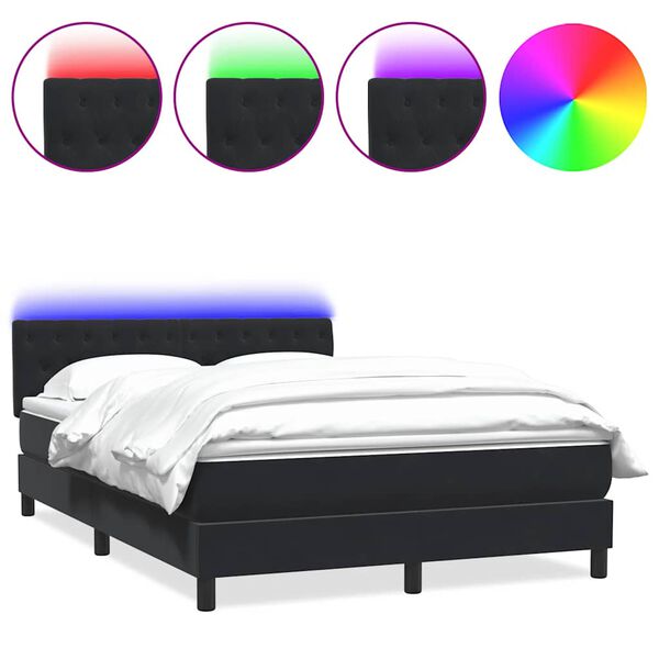 vidaXL Sommier &agrave; lattes de lit avec matelas et LED noir 140x220 cm velours