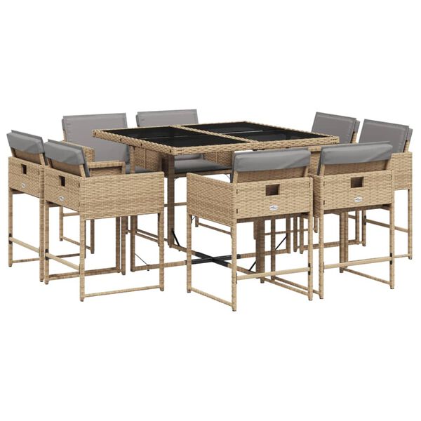 vidaXL Ensemble &agrave; manger de jardin et coussins 9 pcs m&eacute;lange beige