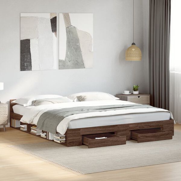 vidaXL Cadre de lit avec tiroirs sans matelas ch&ecirc;ne marron 200x200 cm