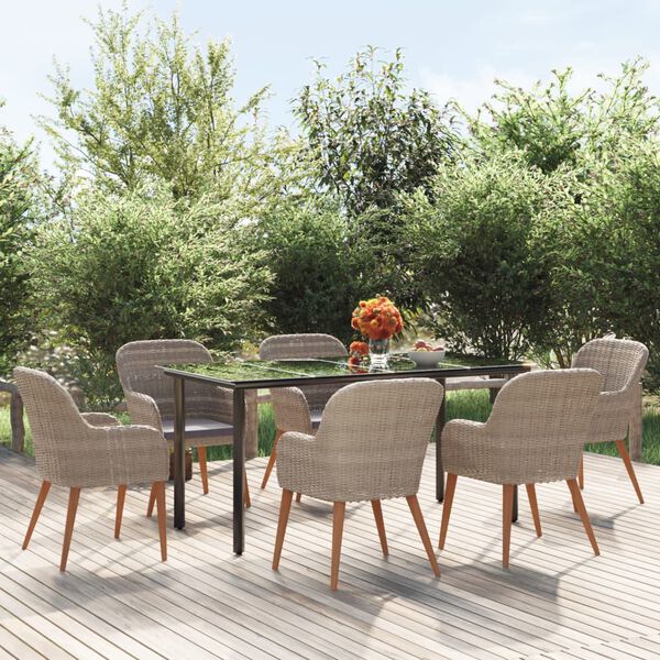 vidaXL Ensemble à manger de jardin et coussins 7 pcs Marron