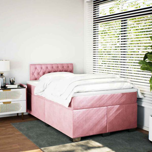 vidaXL Sommier &agrave; lattes de lit avec matelas rose 120x190 cm velours