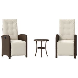 vidaXL Ensemble de bistro 3 pcs avec coussins marron r&eacute;sine tress&eacute;e