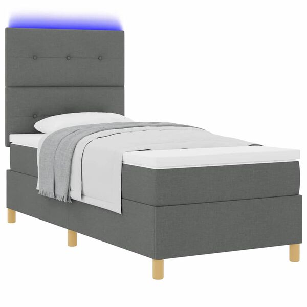 vidaXL Lit &agrave; ressort LED avec matelas Gris fonc&eacute; 80 x 200 cm tissu