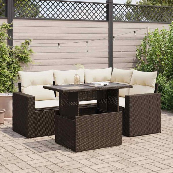 vidaXL Salon de jardin avec coussins 5 pcs marron résine tressée
