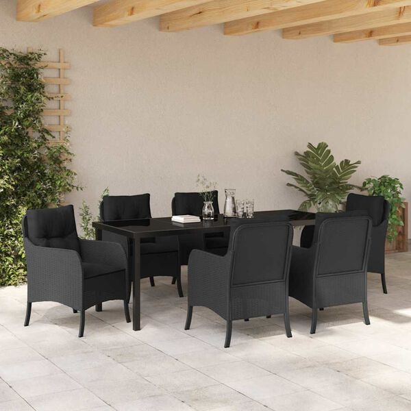 vidaXL Ensemble de salle &agrave; manger pour jardin 7 pcs Noir polyrotin