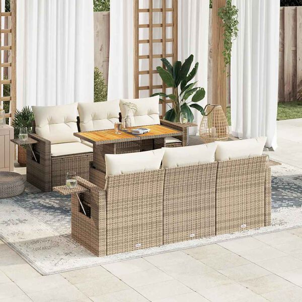 vidaXL Salon de jardin avec coussins 7 pcs beige r&eacute;sine tress&eacute;e
