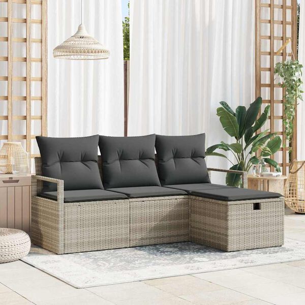 vidaXL Ensemble de canap&eacute; de jardin 4 pcs Gris clair Poly rotin